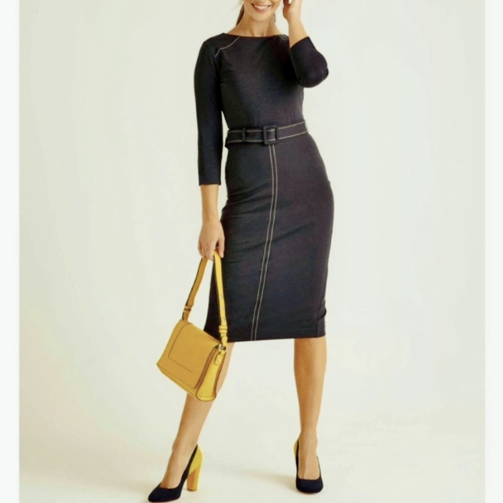 New Boden Rosalie ponte midi Belted dress